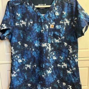 Carhartt Blue Tie-Dye Scrub Top - Medium
